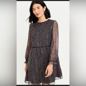 Petite LOFT Shimmer Paisley Dress w/ Beautiful Velvet Trim Detail